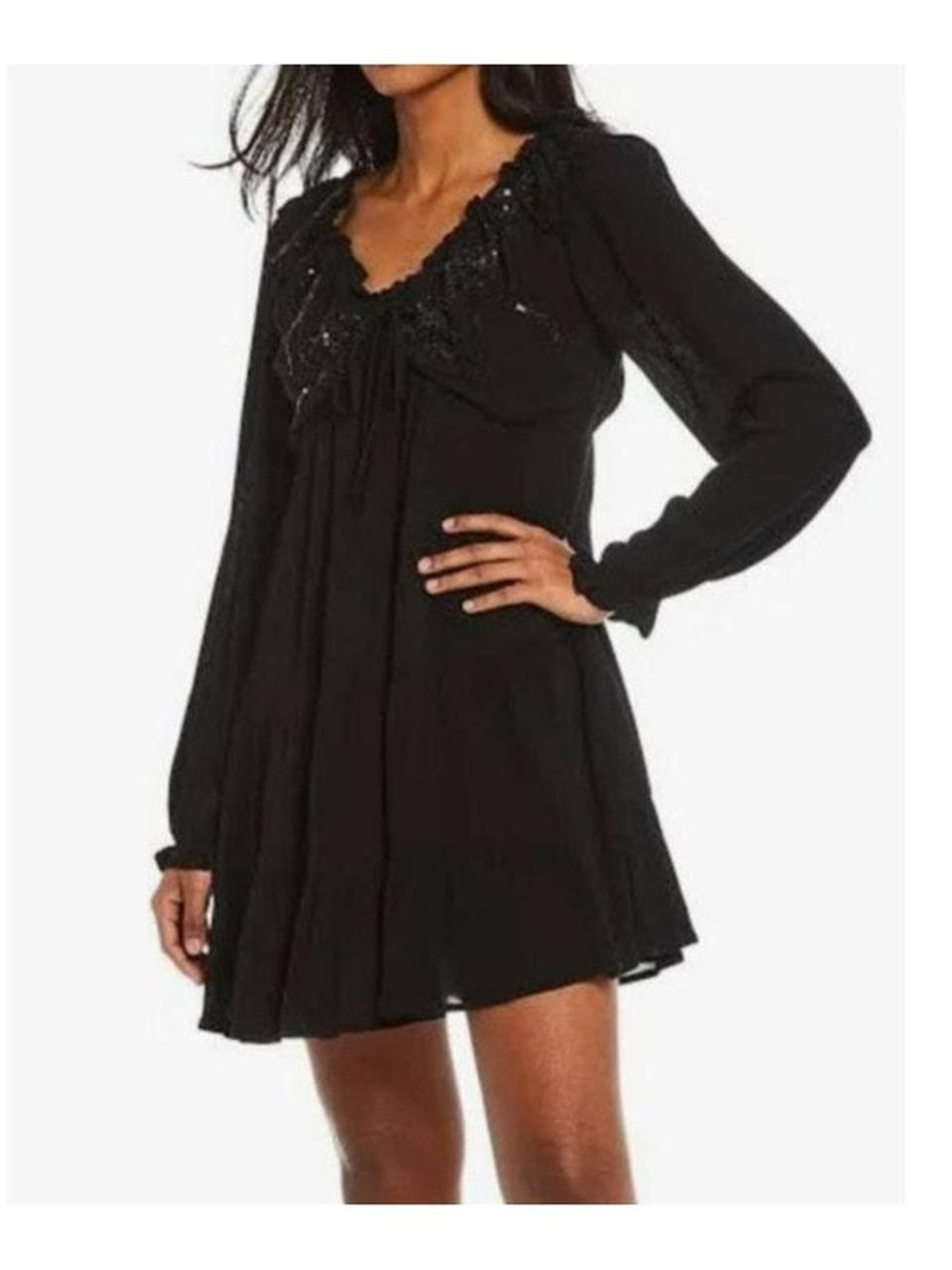 Chelsea & Violet Black Sequined Babydoll Mini Dress Sequins Whimsygoth S Vampy